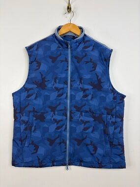 Johnnie - O Vest Mens Large Blue Camo Print Leroy Full Zip Performance Stretch